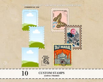 Stamps frame trendy Canva frame junk journaling stamps Canva grid template Stamp book Canva journal borders frames clipart stamp sticker