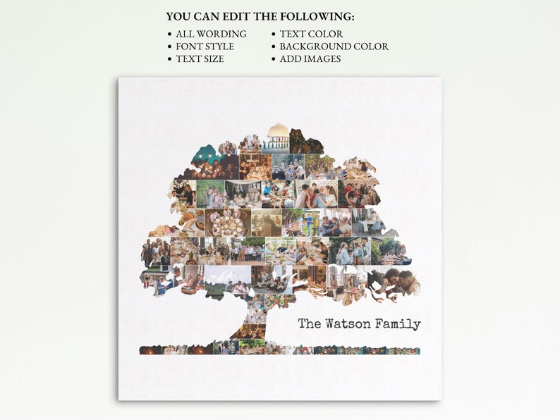 Honor your heritage with this Photo Family Tree Canva Frame Template, perfect for preserving cherished memories. This editable photo collage allows you to design a personalized custom family tree using elegant frames and layouts. Ideal for creating a heartfelt family photo collage or a beautiful family tree sign, this collage Canva template is fully customizable. It’s a meaningful gift or keepsake that turns your family history into lasting art.