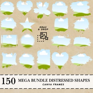 Distressed Canva Frames Mega Bundle Canva frames Bundle Bleach effect Frames Distressed edge Photo frames tshirt Brush stroke canva frame