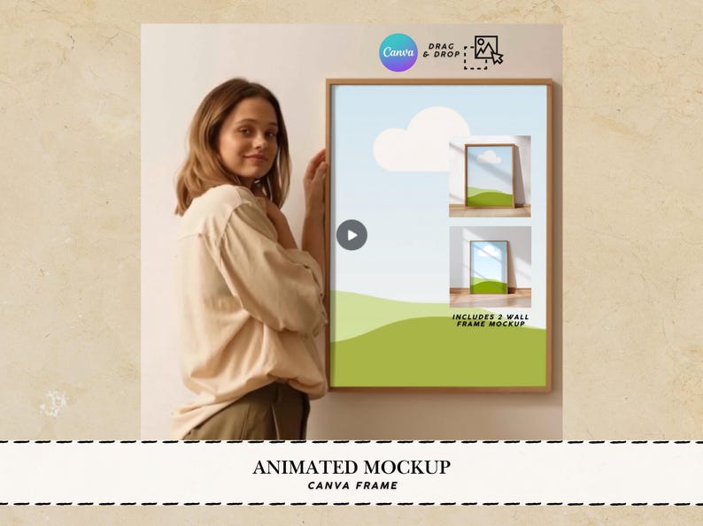 Bring your designs to life with this Mockup Animated Canva Videos bundle, featuring stylish mockup frames and a versatile mockup bundle for all your creative needs. Perfect for sellers, it includes video mockup frames ideal for Etsy product videos and social media. With an easy-to-edit Canva video template and smooth animation mockup video effects, you can showcase your artwork, posters, or prints in a modern and engaging way.