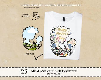 Mother canva frame Mom Canva Frame Mom silhouette Canva frames bundle Custom mom photo Mom daughter custom Mothers day canva frame bundle