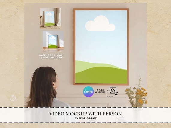 Video mockup listing videos Canva video listing Video Frame Mockup With Person video mockups poster Vertical Frame Video Mockup Canva video