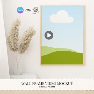 Canva video frame shadow overlay mockup video Canva template Etsy template wall art mockup thin wood vertical frame Etsy seller mockup