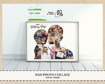 Cadre photo papa en toile pour la fête des pères, cadeau photo papa, collage photo papa, collage photo père, cadre photo papa personnalisé