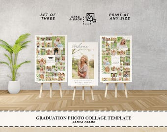 Graduation Photo Collage Welcome Sign Set Canva Template Photo Graduation board Yard sign Photo Welcome sign Graduation Party Poster Display