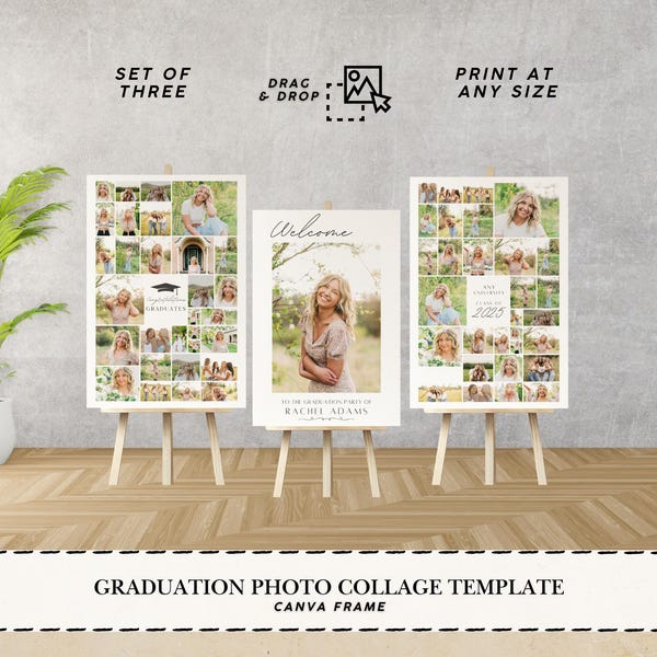Graduation Photo Collage Welcome Sign Set Canva Template Photo Graduation board Yard sign Photo Welcome sign Graduation Party Poster Display