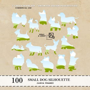 100種類の犬のシルエット小型犬のシルエット犬Canvaフレーム犬種のシルエットCanvaドラッグアンドドロップCanvaフレームパック編集可能な犬のフレーム