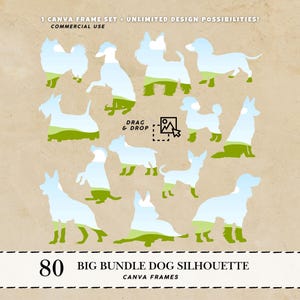 Plantilla de marcos de Canva con siluetas de perros, paquete de marcos de Canva, marcos de Canva para perros, marcos de Canva editables para perros, plantilla de marco de Canva para perros