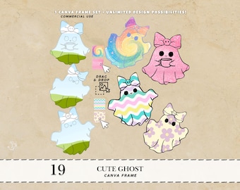 Lindos fantasmas de Halloween PNG Fantasma rosa PNG Marcos de Canva Fantasma de Halloween para niños PNG Camiseta fantasma de temporada espeluznante Diseños de sublimación de Halloween Camiseta