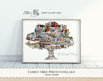 Tree Canva Frames Photo Family Tree collage Frame custom family tree Photo Collage Template Family Reunion Tree Sentimental Photo Collage