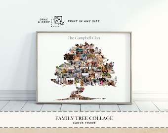 Cornici per albero genealogico Collage di immagini Albero Cornici Canva collage di foto Canva albero modificabile Modello di cornice Canva Foto albero genealogico collage personalizzato