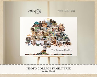 Modello di cornice per albero genealogico con foto Canva, collage di foto modificabile, cornici personalizzate per albero genealogico, collage di foto di famiglia, cartello per albero genealogico, collage Canva