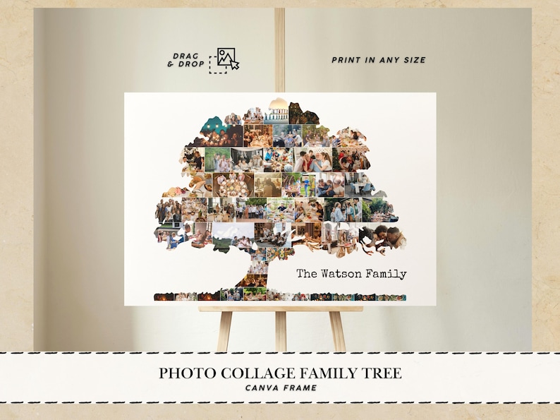 Honor your heritage with this Photo Family Tree Canva Frame Template, perfect for preserving cherished memories. This editable photo collage allows you to design a personalized custom family tree using elegant frames and layouts. Ideal for creating a heartfelt family photo collage or a beautiful family tree sign, this collage Canva template is fully customizable. It’s a meaningful gift or keepsake that turns your family history into lasting art.