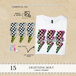 May include: White t-shirt with a lightning bolt design. The lightning bolts have a checkered pattern in black and white, with neon green and pink accents. The word "Teacher" is written across the bolts.