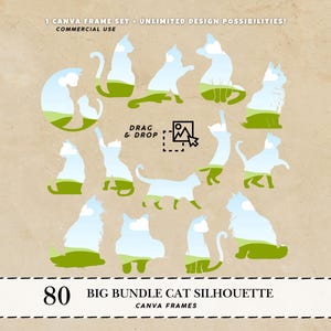 Cats Canva Frames Cat Silhouette Canva frames bundle Cats bundle clipart Make your own png Canva frames png Canva frames template