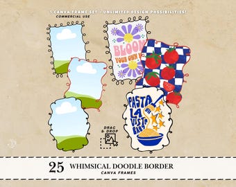 Whimsical Wavy Border Doodle Canva Frame Quirky invitation Hand drawn Border Coquette bow Trending Canva frame Bundle Customizable frame