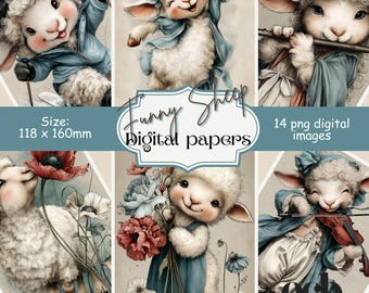 Cute Watercolor Sheep Clipart | 14 Playful PNG Images for Crafts, Stickers, Scrapbooking & Sublimation