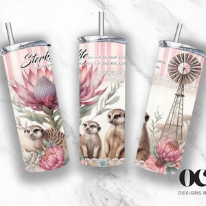 Afrikaans, Dames bybel woord, Pienk proteas, pompe à vent, papier d'emballage skinny 20 oz, sublimation, utilisation artistique et artisanale.