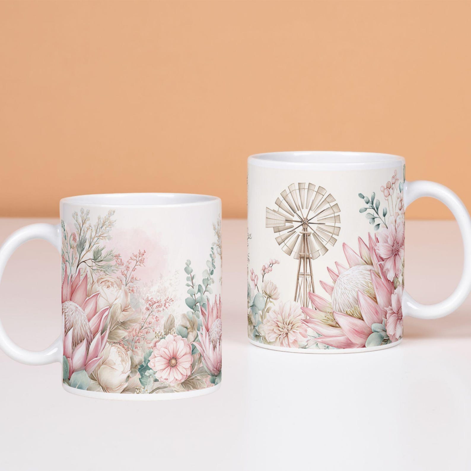 Watercolor Protea & Windpomp Mug Designs | Pink Hues | 5 PNG Digital ...