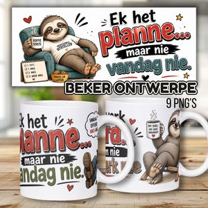 Komiese Bekers | 9 Afrikaanse PNG Beker Ontwerpe | Snaakse Gesegdes | Sublimasie Mug Wrap Bundle | Digitale Aflaai