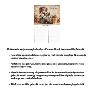 Afrikaanse Verjaarsdag Kalender | Januarie tot Desember | Herbruikbare Familie Verjaarsdag Kalender | Digitale Aflaai image 4