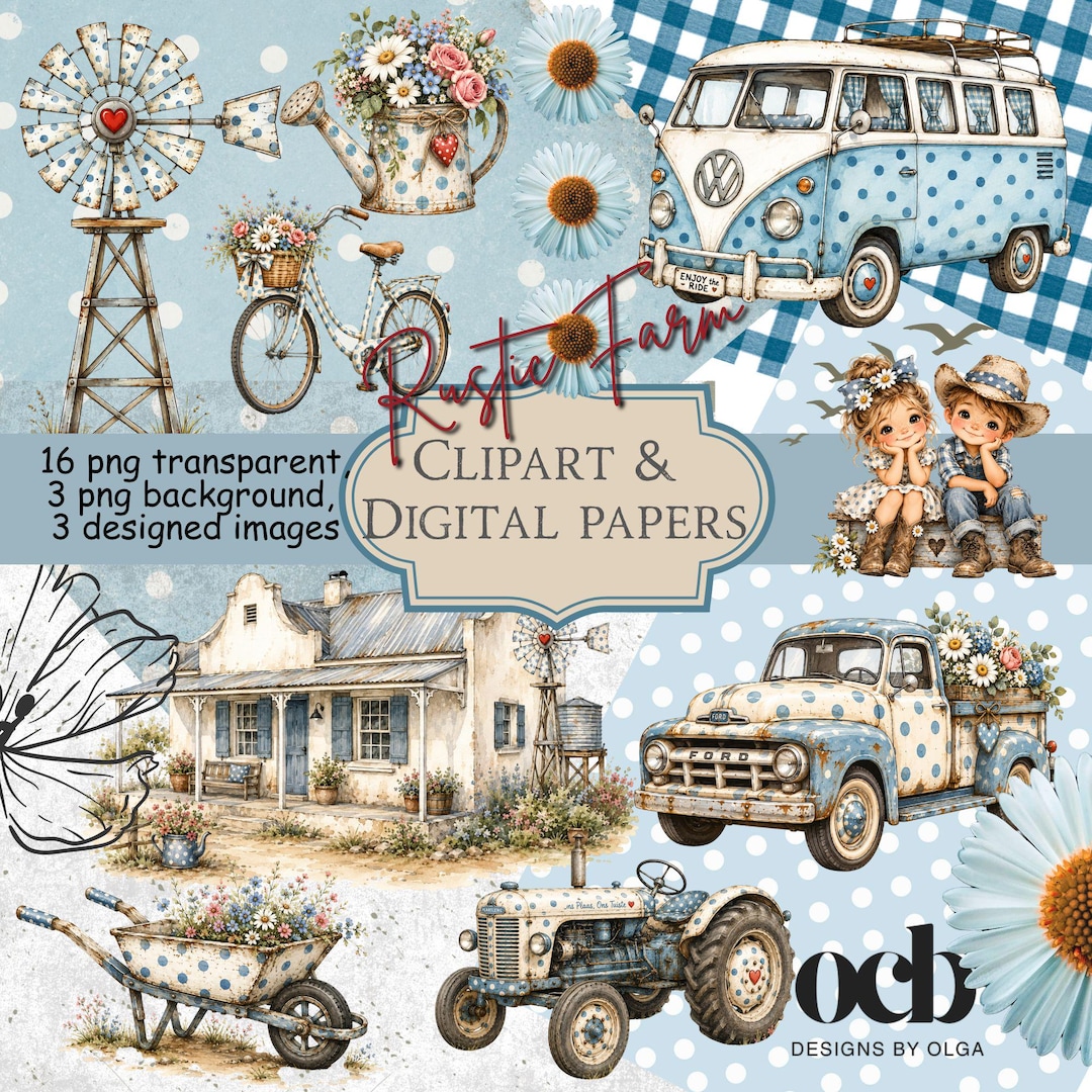Rustic Farm Icon Rustic Farm Clipart PNG Bundle | Farm Clipart & Backgrounds | Tractor ...