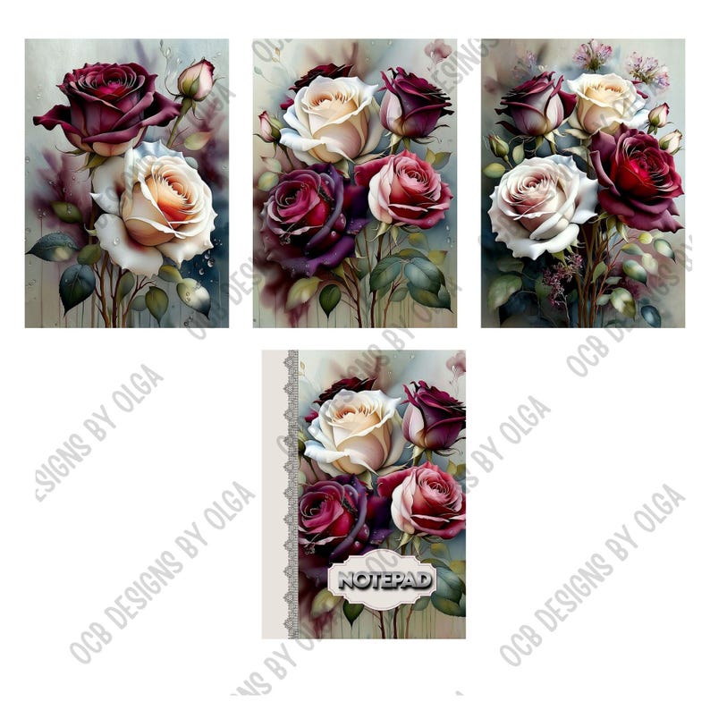 Watercolor Floral Notepad PNG Bundle | Printable Cover, Back & 6 Inside ...