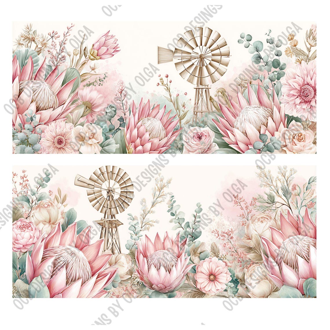 Watercolor Protea & Windpomp Mug Designs | Pink Hues | 5 PNG Digital ...