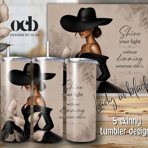20oz smal tumbler PNG-paket | Lady in Black-designer | Inspirerande citat | 5 digitala sublimeringspapper