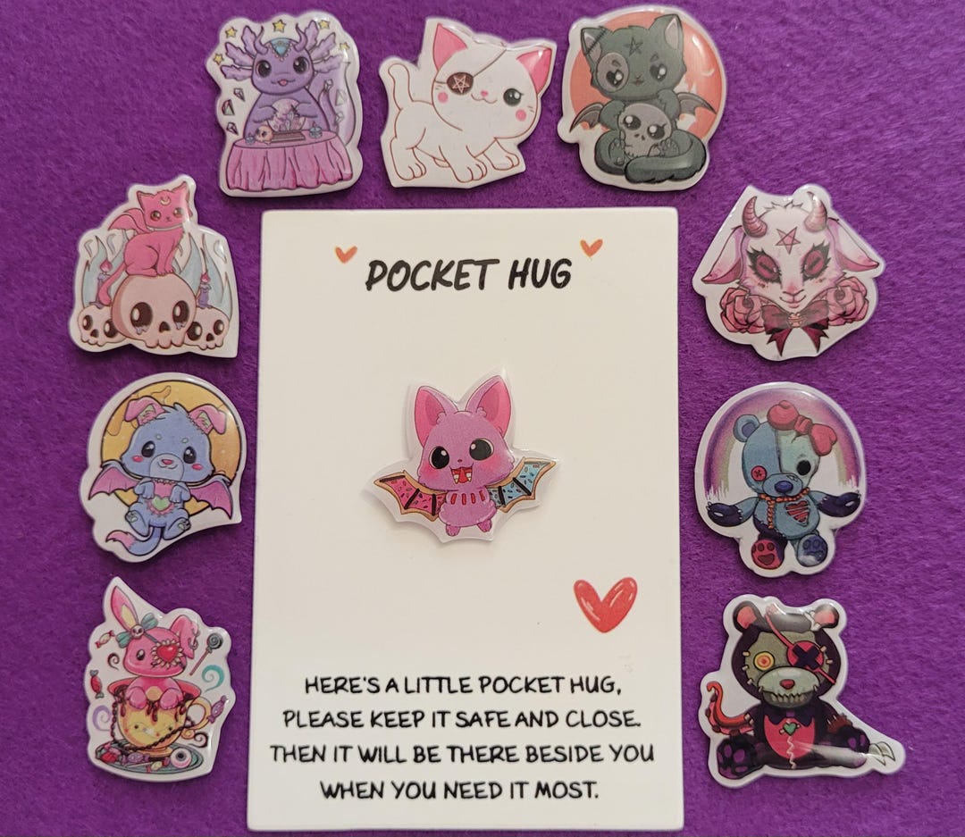 Hugging Scared Pin Pocket Hug Pin Badges : Halloween Cute and Creepy 10 to Pick From - Etsy