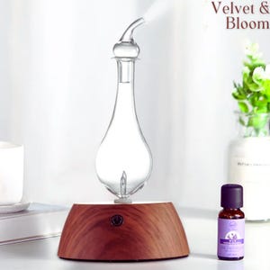 50ml wasserloser Diffusor für ätherische Öle - Mini-Glas- und Holzvernebler mit USB-Power, Farbwechsel Nachtlicht, Aromatherapie Geschenk