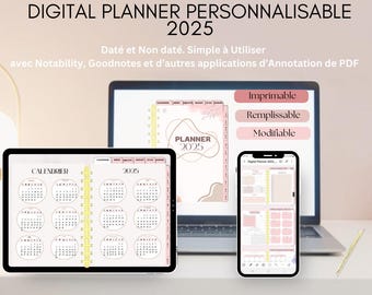 Digital Planner 2025 Undated Calendar FRENCH Digital Agenda Student iPad Tablet Goodnotes Notability Noteshelf Modified with Canva