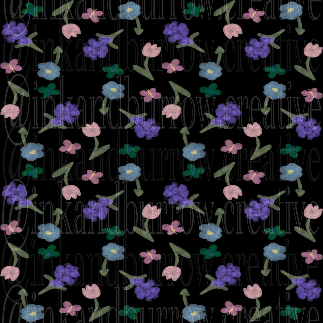 Seamless Spring Floral Pattern WITH Black Background Digital Download ...