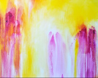 Citrus Splash Abstract Acrylic Painting – 30 x 48, Magenta, Yellow