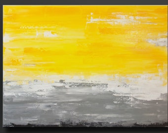 First Light 2 - 30 x 40 - Abstract Acrylic Painting - Fine Art - Gray Yellow Large