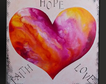 Hope Faith Love - 36x36 - Large Abstract Painting - Contemporary Wall Art Canvas
