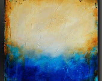 Textured Abstract Painting - Cobalt Blue and Orange Fine Art (24x24)