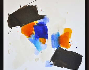 Abstract Acrylic Painting – Cobalt, Umber, and Turquoise (30x30)