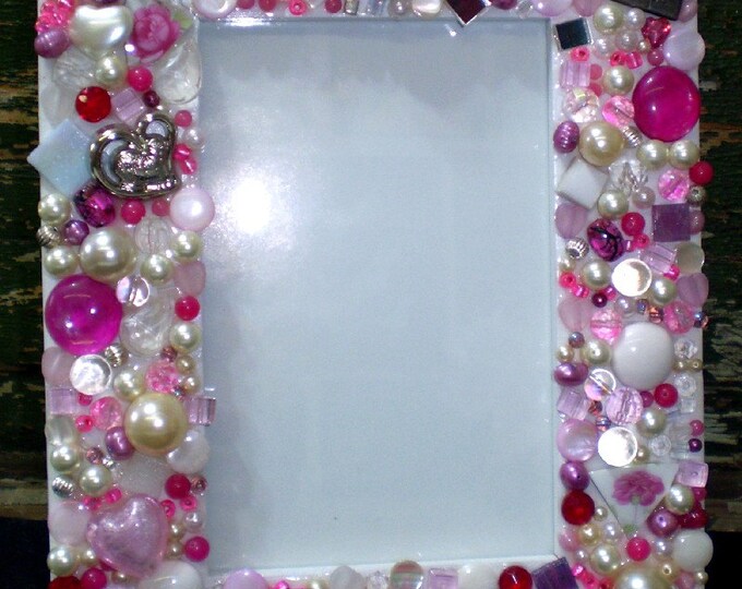 Mosaic Pink Jeweled Picture Frame- Rhinestones and Pearls - Etsy