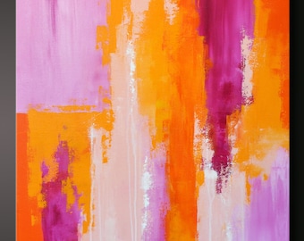 Abstract Acrylic Painting – Orange, Pink, Magenta, Contemporary Art (30 x 24)