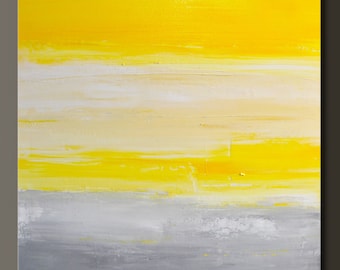 Yellow and Gray Abstract Painting – 24x24 Contemporary Wall Art