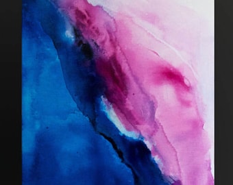 Abstract Acrylic Painting – Purple, Cobalt Blue, Pink, 40x16