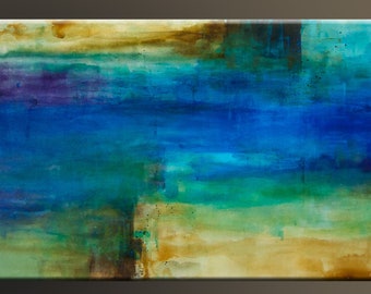 Washed Away - 30x40 - Large Abstract Acrylic Painting - Acrylic paint and Acrylic Ink - Original Wall Art-Earth colors - Blue, green, brown