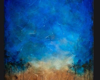 Textured Abstract Painting – Sapphire, Sand, Cobalt Blue – 48x36 Canvas