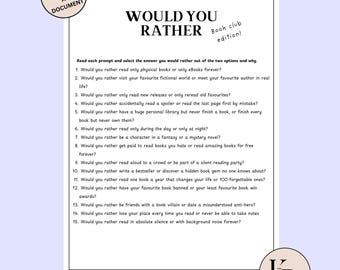 Would You Rather Book Club Games, Printable Book Club Icebreaker Game, This or That Book Party Games For Book Lovers, Reading Group Fun Game