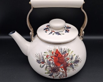 Lenox Winter Greetings Tea Kettle ~ Cardinal Holiday Design ~ Preowned