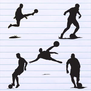 Dibujo animado de fútbol en blanco y negro SVG, caricatura de futbolista, ilustración de fútbol, clipart deportivo, icono de pegatina de fútbol, descarga instantánea