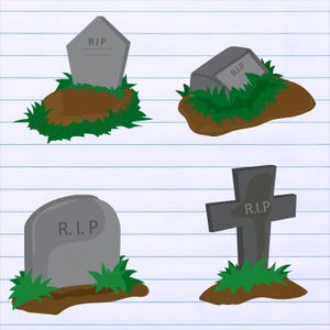 Tombstone Cartoon Drawing SVG, Caricature Gravestone Illustration, Tombstone Clipart, Headstone Sticker Icon, Instant Digital Download