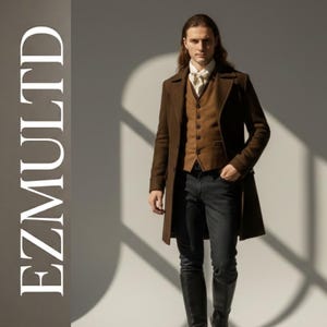 Brown Wool Blend Frock Coat • 18th Century Colonial Pirate Jacket  Rustic Groom suit