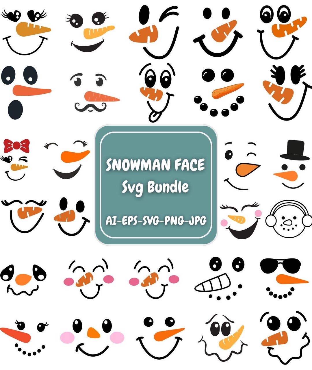 Snowman Face SVG Bundle | Cute Christmas Clipart | Carrot Nose Faces ...